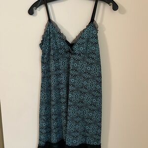 90's Style Elegant Black and Blue Lace Chemise